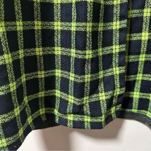 Vintage Plaid Open Front Collarless‎ Blazer Black Blue Neon Green Check Size XL - Picture 5 of 11